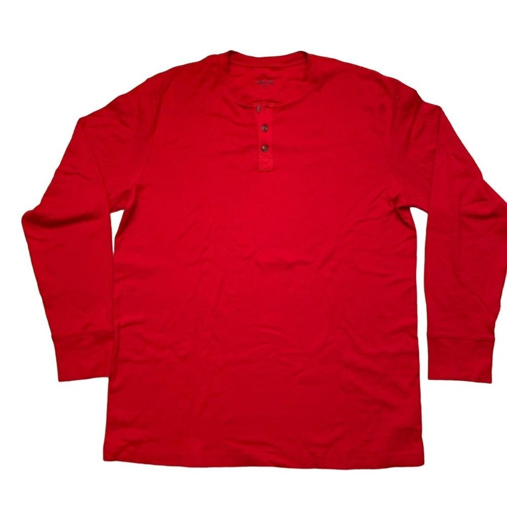 Lands' End Classic Quarter-Button Long Sleeve Tee Men’s size large red